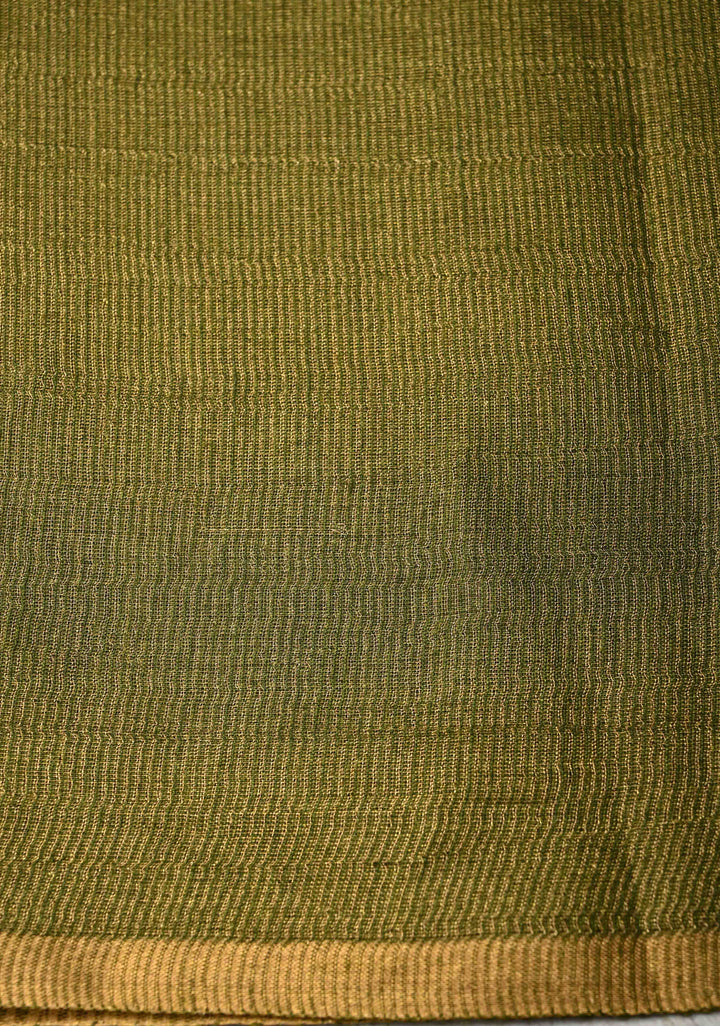 Mehendi Green Geecha Tussar tissue Saree with Minimal Zari Border | SILK MARK CERTIFIED