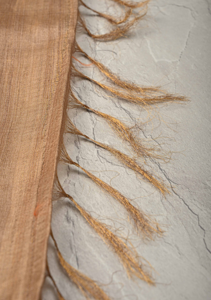 Beige Geecha Tussar tissue Saree with Minimal Zari Border | SILK MARK CERTIFIED