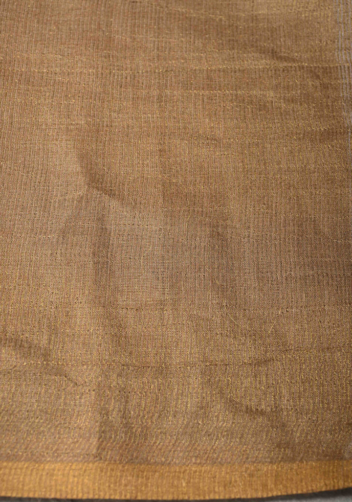 Beige Geecha Tussar tissue Saree with Minimal Zari Border | SILK MARK CERTIFIED