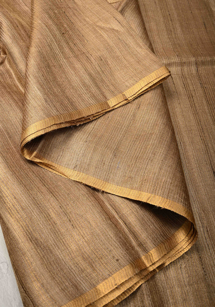 Beige Geecha Tussar tissue Saree with Minimal Zari Border | SILK MARK CERTIFIED