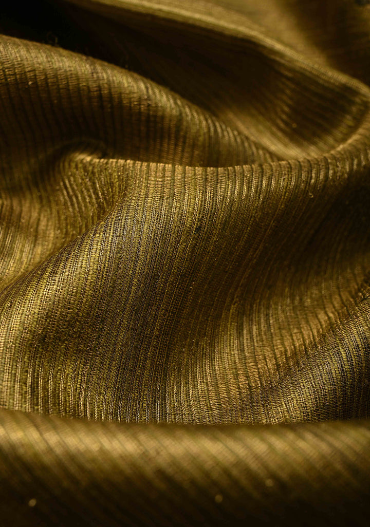 Olive Green Geecha Tussar tissue Saree with Minimal Zari Border | SILK MARK CERTIFIED