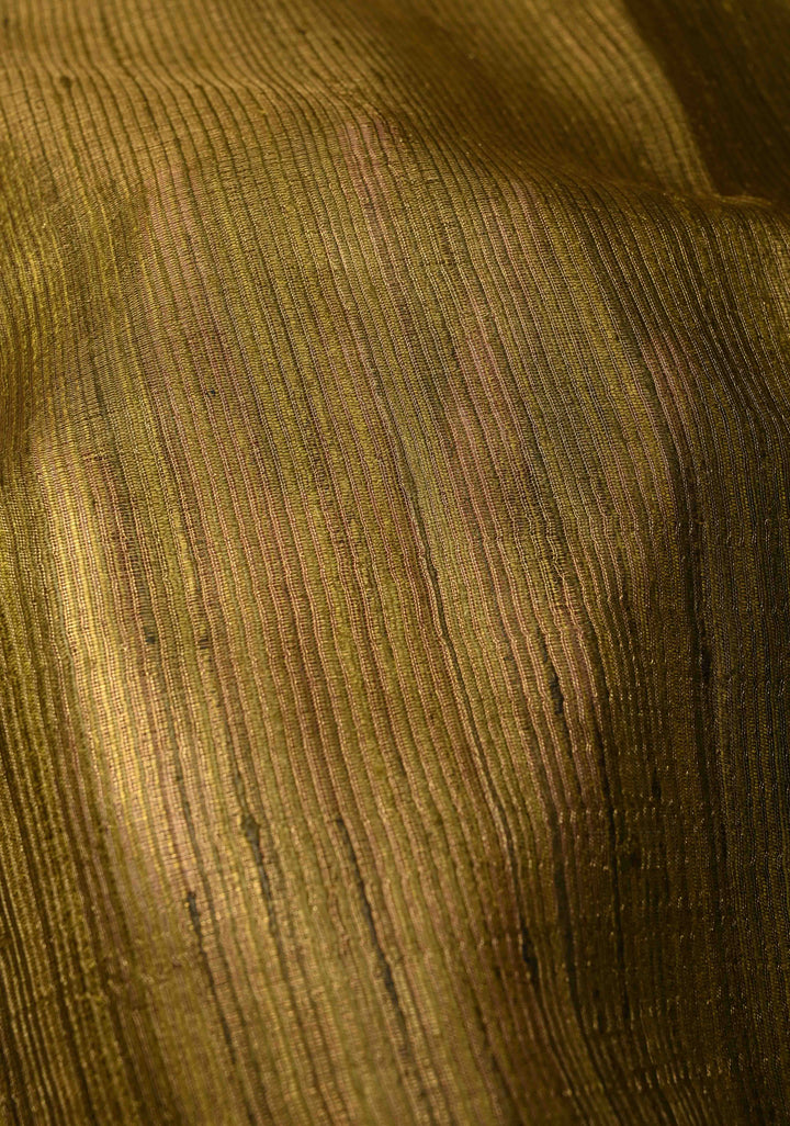 Olive Green Geecha Tussar tissue Saree with Minimal Zari Border | SILK MARK CERTIFIED