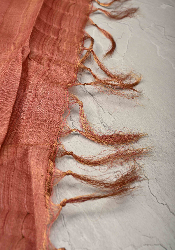 Rose Pink   Geecha Tussar tissue Saree with Minimal Zari Border | SILK MARK CERTIFIED