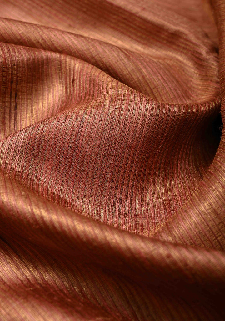 Rose Pink   Geecha Tussar tissue Saree with Minimal Zari Border | SILK MARK CERTIFIED