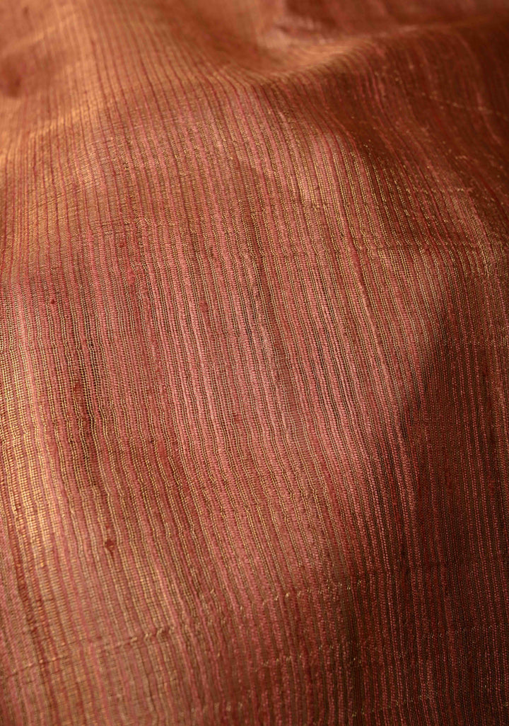 Rose Pink   Geecha Tussar tissue Saree with Minimal Zari Border | SILK MARK CERTIFIED