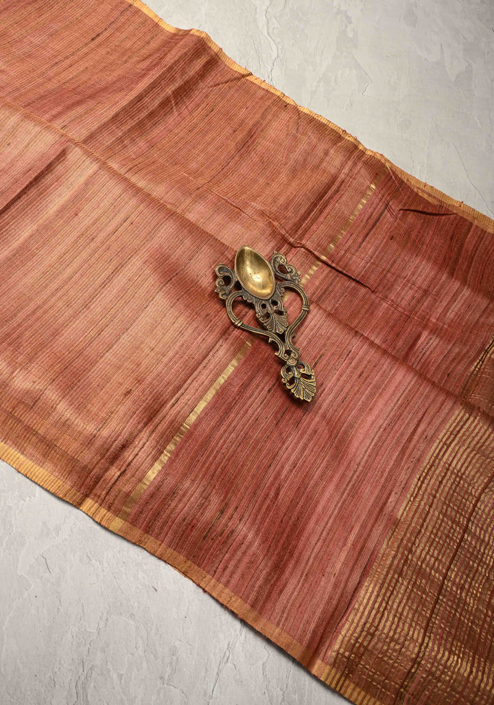 Rose Pink   Geecha Tussar tissue Saree with Minimal Zari Border | SILK MARK CERTIFIED