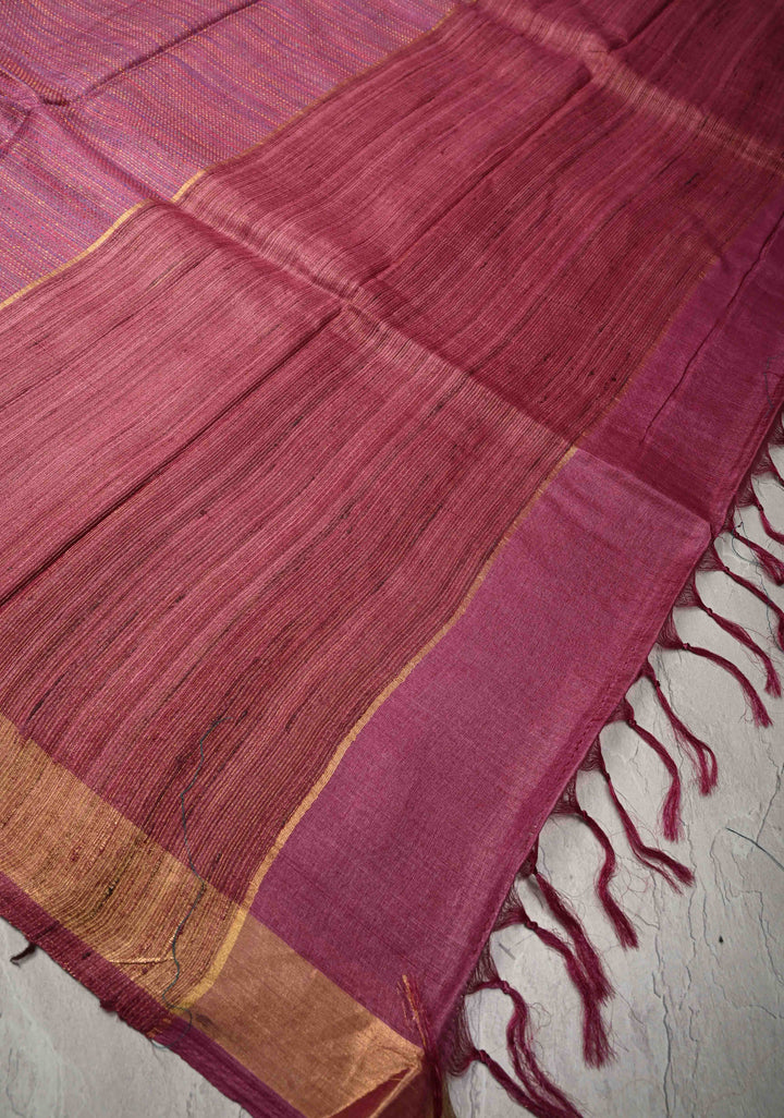 Mulberry Knit Finish Pure Tussar Silk Saree With Minimal Zari Border | SILK MARK CERTIFIED
