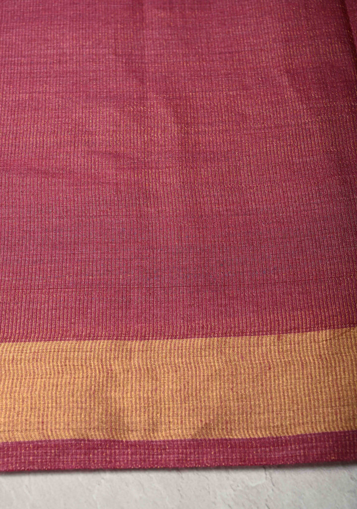 Mulberry Knit Finish Pure Tussar Silk Saree With Minimal Zari Border | SILK MARK CERTIFIED