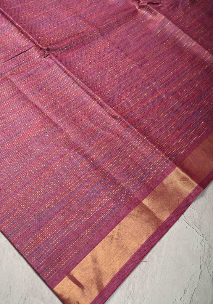 Mulberry Knit Finish Pure Tussar Silk Saree With Minimal Zari Border | SILK MARK CERTIFIED