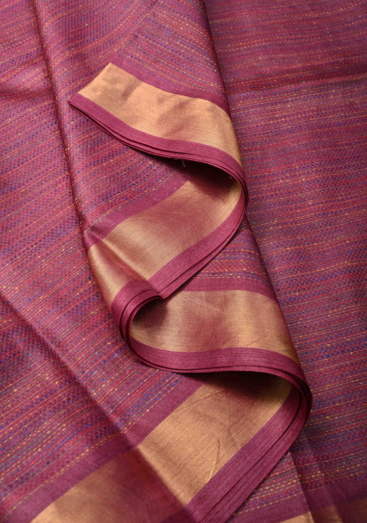 Mulberry Knit Finish Pure Tussar Silk Saree With Minimal Zari Border | SILK MARK CERTIFIED