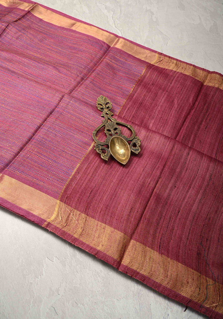 Mulberry Knit Finish Pure Tussar Silk Saree With Minimal Zari Border | SILK MARK CERTIFIED