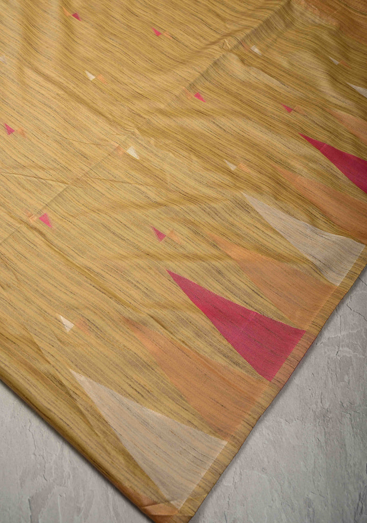 Muted Yellow Kanchi Semi Silk Saree with Meenakari  Buttas and Multicolor Temple Border