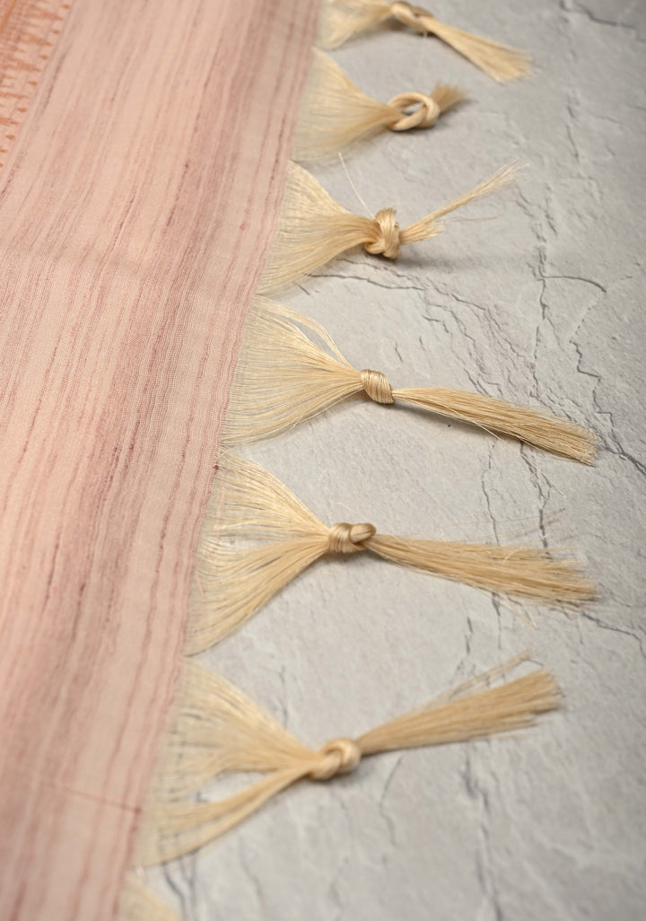 Beige Kanchi Semi Silk Saree with Meenakari  Buttas and Multicolor Temple Border