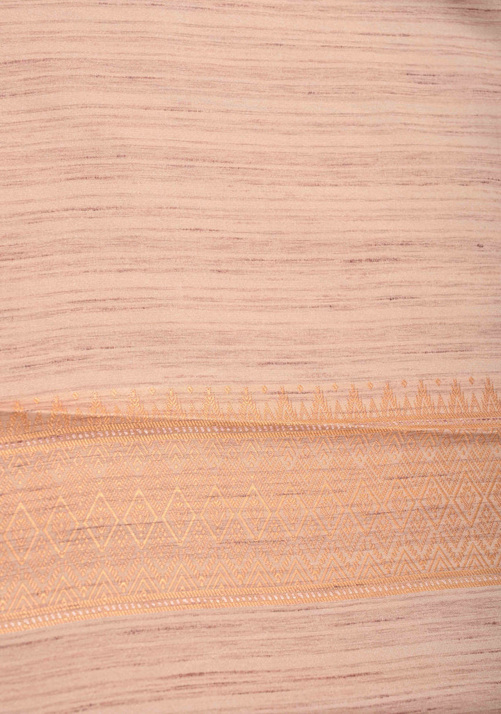 Beige Kanchi Semi Silk Saree with Meenakari  Buttas and Multicolor Temple Border