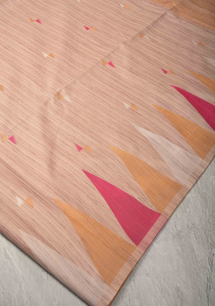 Beige Kanchi Semi Silk Saree with Meenakari  Buttas and Multicolor Temple Border