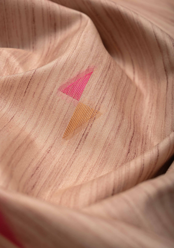 Beige Kanchi Semi Silk Saree with Meenakari  Buttas and Multicolor Temple Border