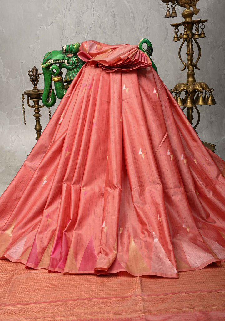 Rose Pink Kanchi Semi Silk Saree with Meenakari  Buttas and Multicolor Temple Border