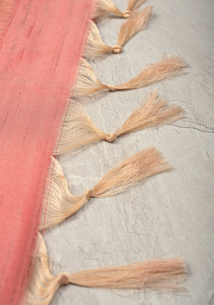 Rose Pink Kanchi Semi Silk Saree with Meenakari  Buttas and Multicolor Temple Border