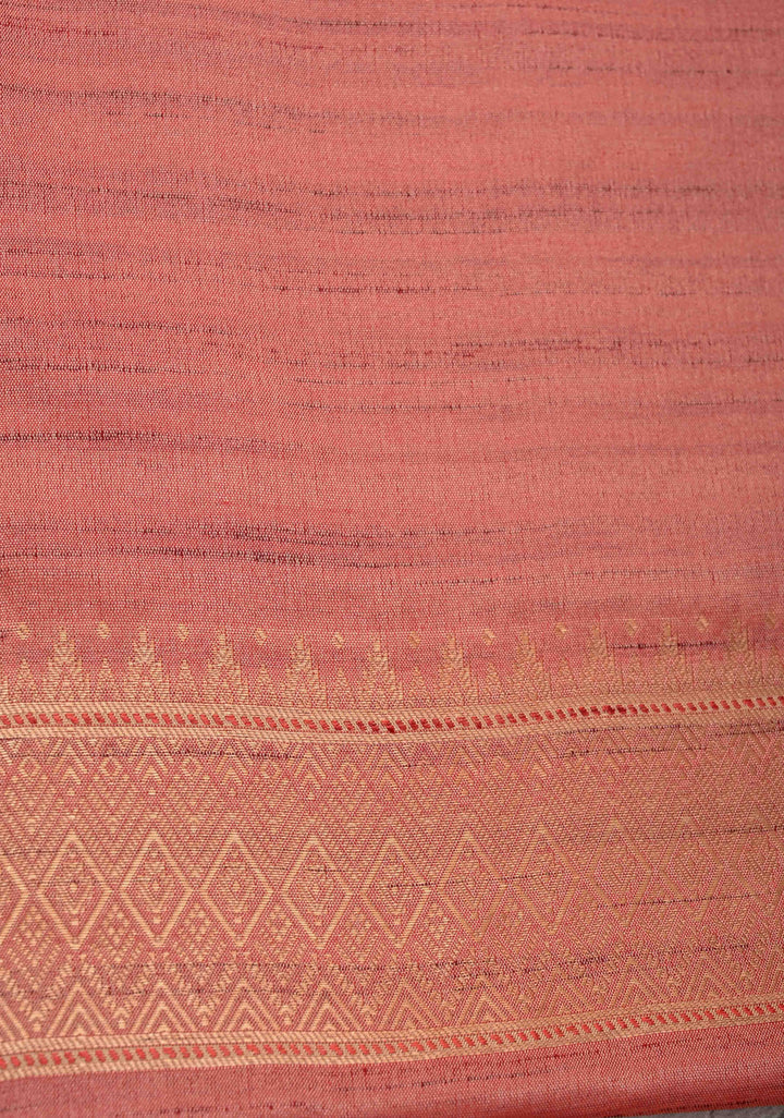 Rose Pink Kanchi Semi Silk Saree with Meenakari  Buttas and Multicolor Temple Border