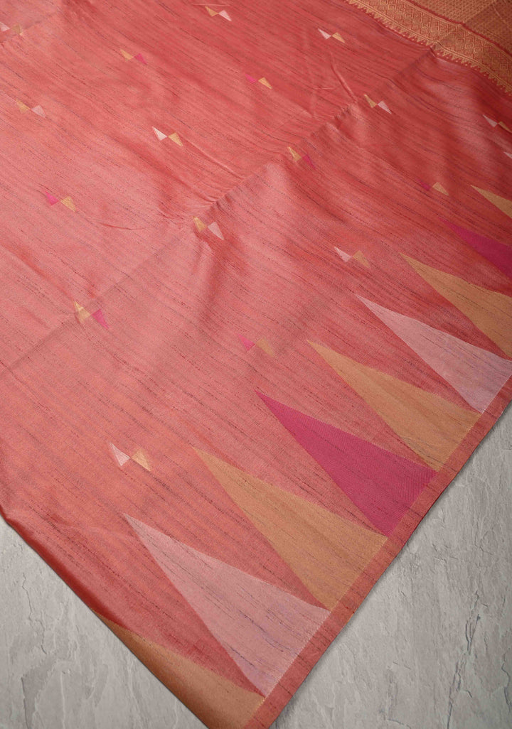 Rose Pink Kanchi Semi Silk Saree with Meenakari  Buttas and Multicolor Temple Border