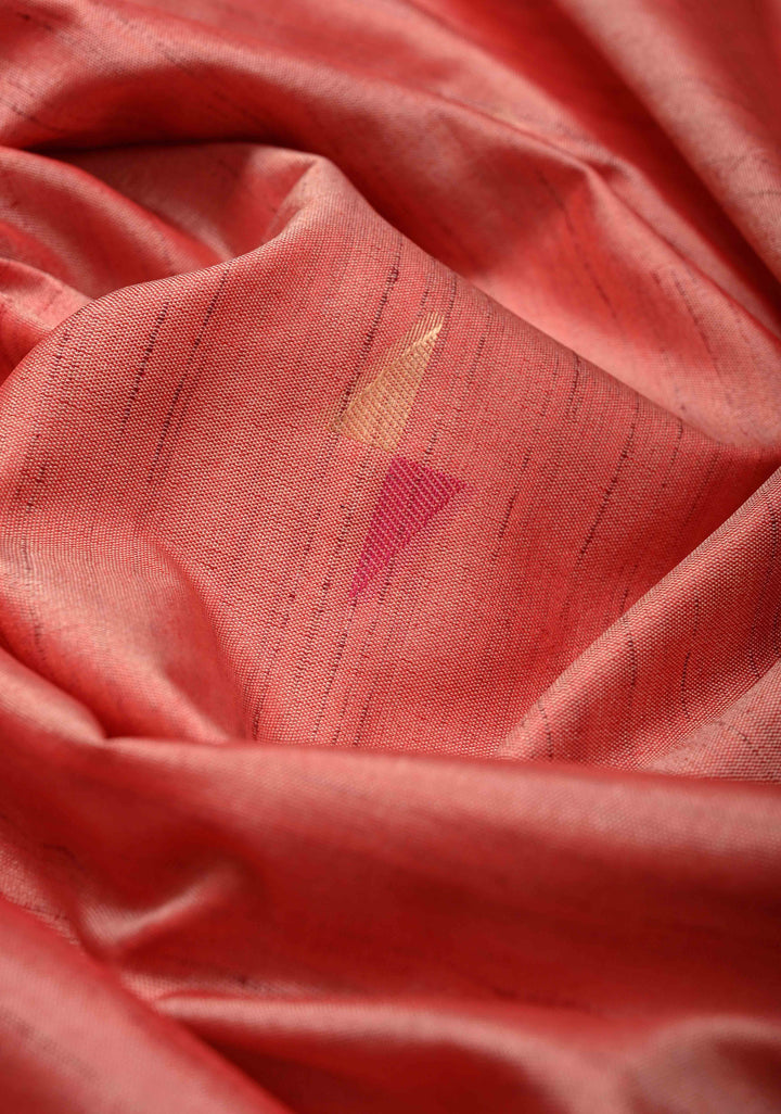 Rose Pink Kanchi Semi Silk Saree with Meenakari  Buttas and Multicolor Temple Border