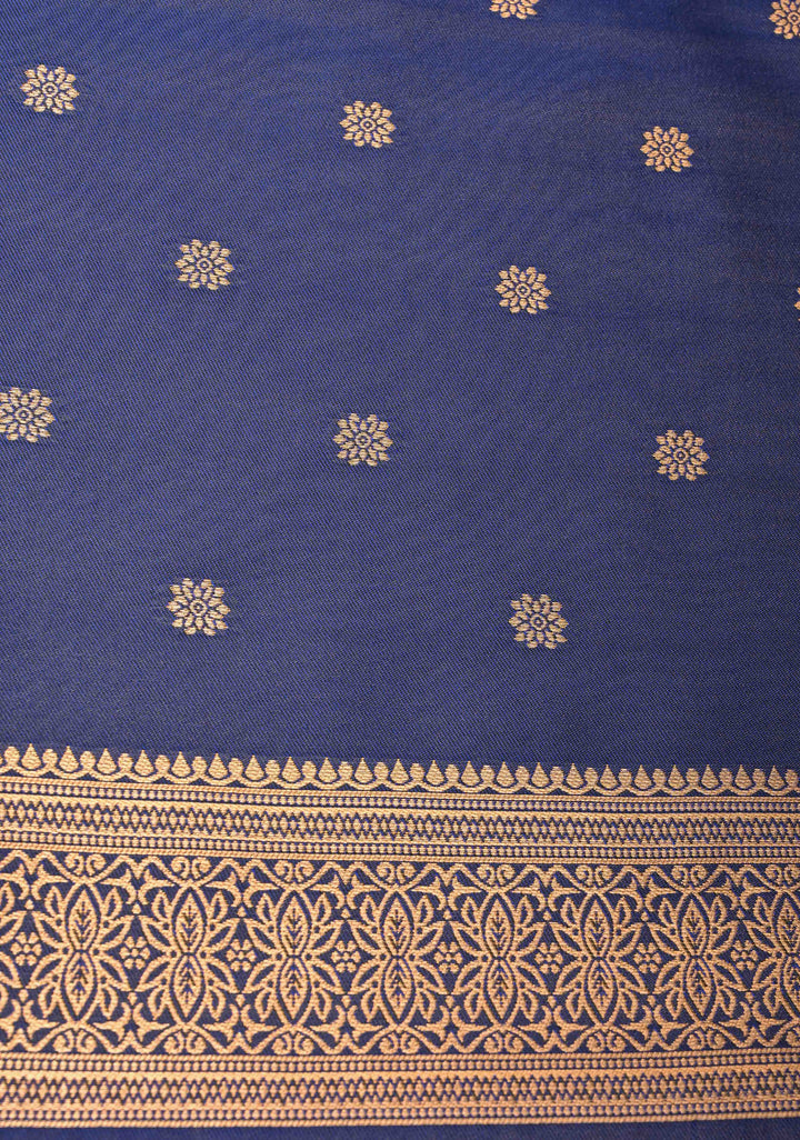 Light Blue Dual Tone Kanchi Semi Silk Saree with Floral Meenakari Buttas and Contrst Zari Border