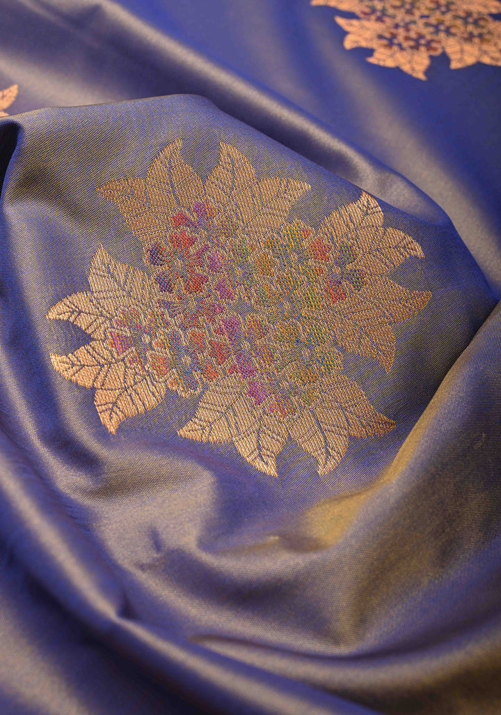 Light Blue Dual Tone Kanchi Semi Silk Saree with Floral Meenakari Buttas and Contrst Zari Border