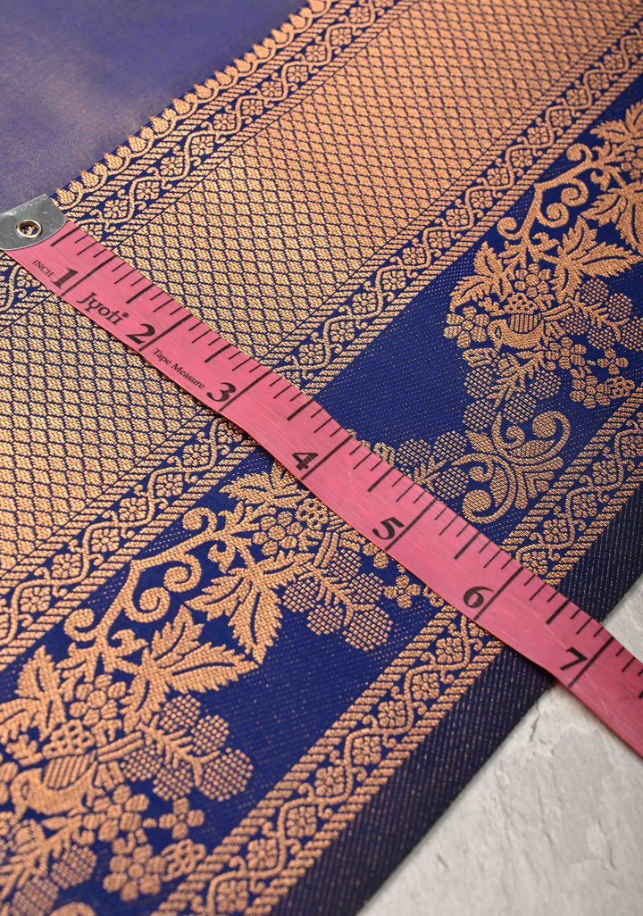 Light Blue Dual Tone Kanchi Semi Silk Saree with Floral Meenakari Buttas and Contrst Zari Border