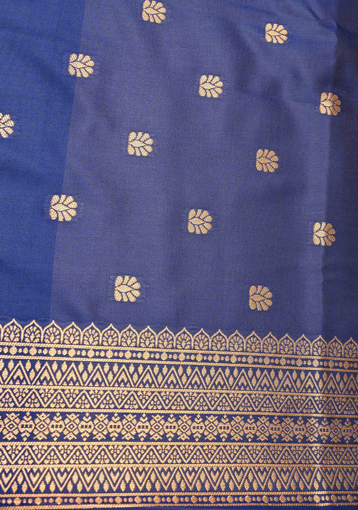 Light Blue Dual Tone Kanchi Semi Silk Saree with Floral Meenakari Buttas and Contrst Zari Border