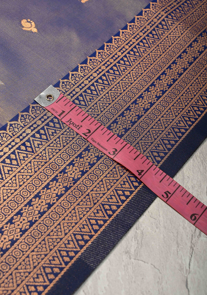 Light Blue Dual Tone Kanchi Semi Silk Saree with Floral Meenakari Buttas and Contrst Zari Border