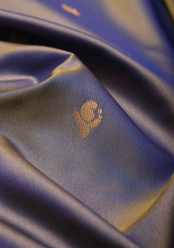 Light Blue Dual Tone Kanchi Semi Silk Saree with Floral Meenakari Buttas and Contrst Zari Border