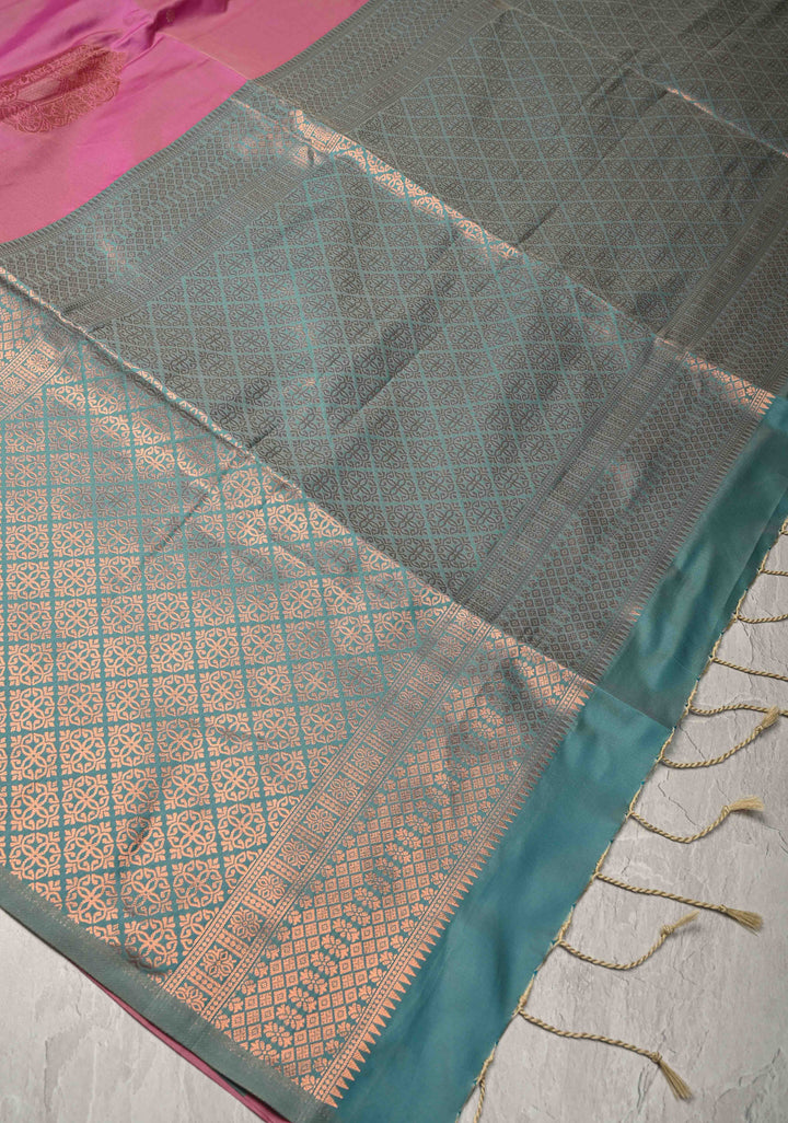 Mulberry Kanchi Semi Silk Saree with  Meenakari Zari Buttas and Border less