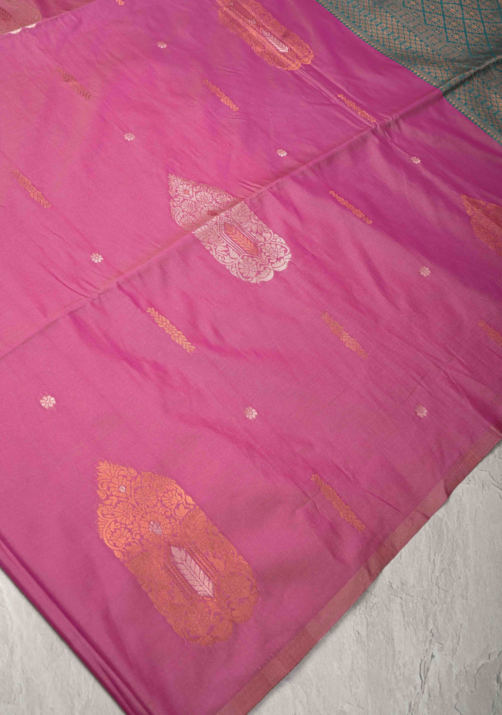 Mulberry Kanchi Semi Silk Saree with  Meenakari Zari Buttas and Border less