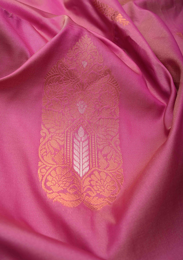 Mulberry Kanchi Semi Silk Saree with  Meenakari Zari Buttas and Border less