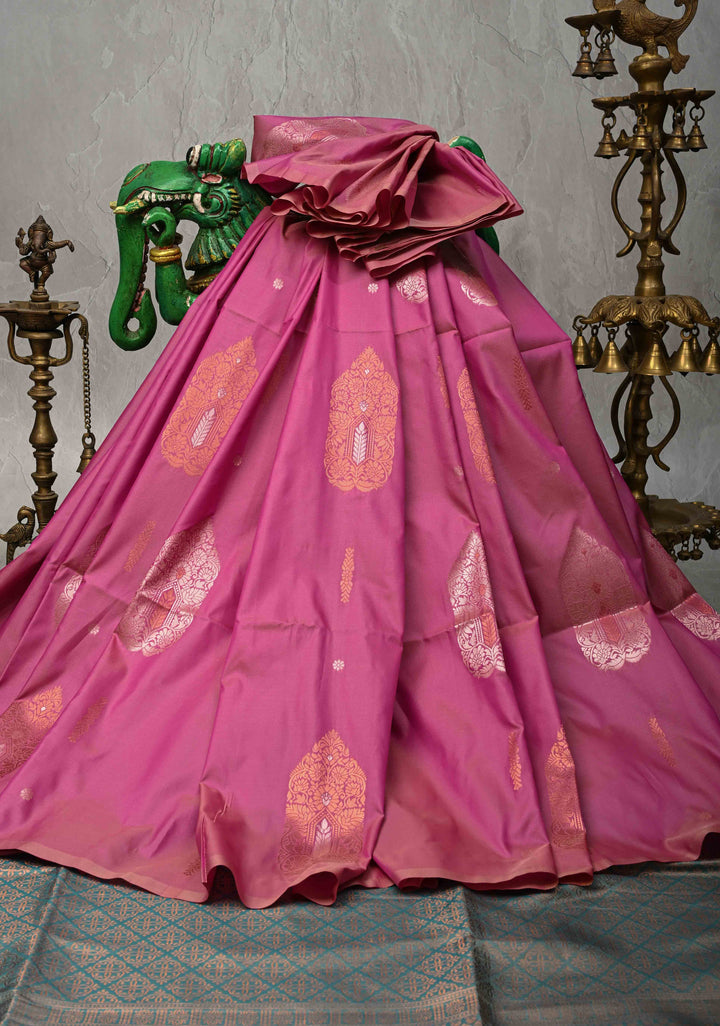 Mulberry Kanchi Semi Silk Saree with  Meenakari Zari Buttas and Border less