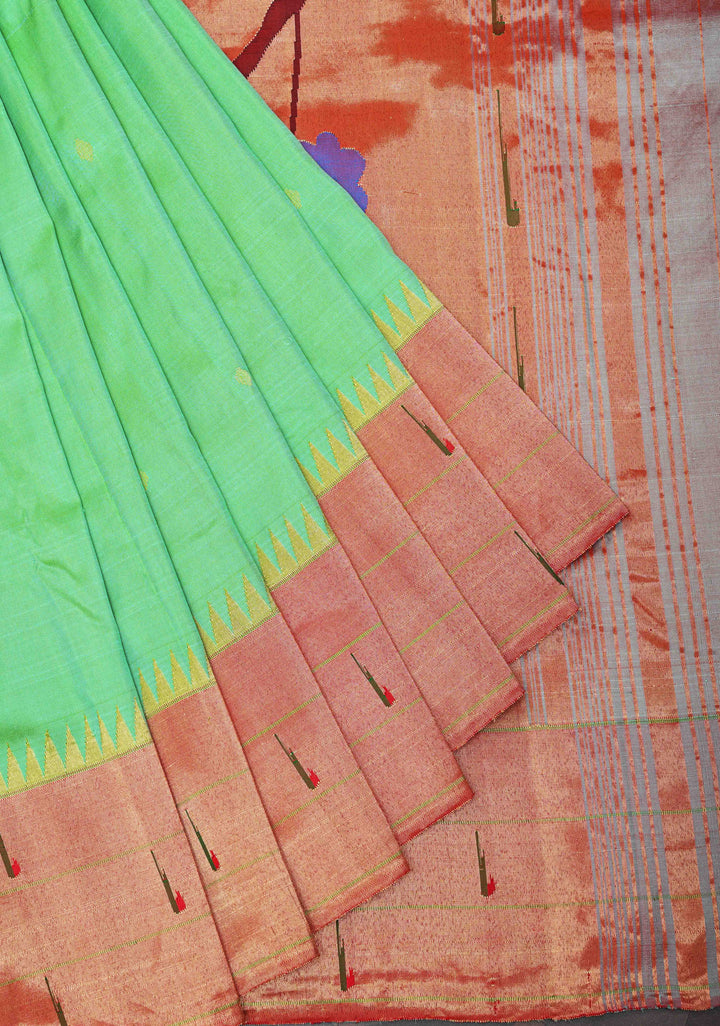 Stripes Tissue Authentic Yeola Paithani Pure Silk Saree with African Parrot Pallu | SILK MARK CERTIFIED