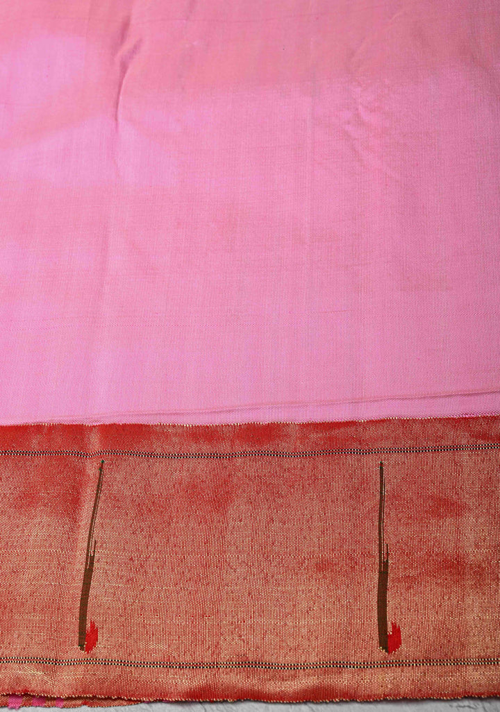Authentic Bubblegum Pink Yeola Paithani Handloom Silk Saree with Single Muniya Borders and African Parrot  Grand Pallu | SILK MARK CERTIFIED