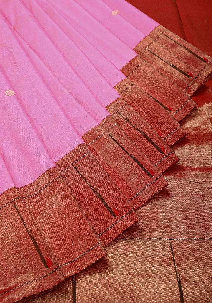 Authentic Bubblegum Pink Yeola Paithani Handloom Silk Saree with Single Muniya Borders and African Parrot  Grand Pallu | SILK MARK CERTIFIED