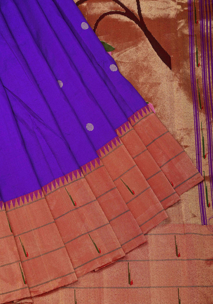 Authentic Purple Yeola Paithani Handloom Silk Saree with Triple Muniya Borders and Peacock Motifs on Pallu | SILK MARK CERTIFIED