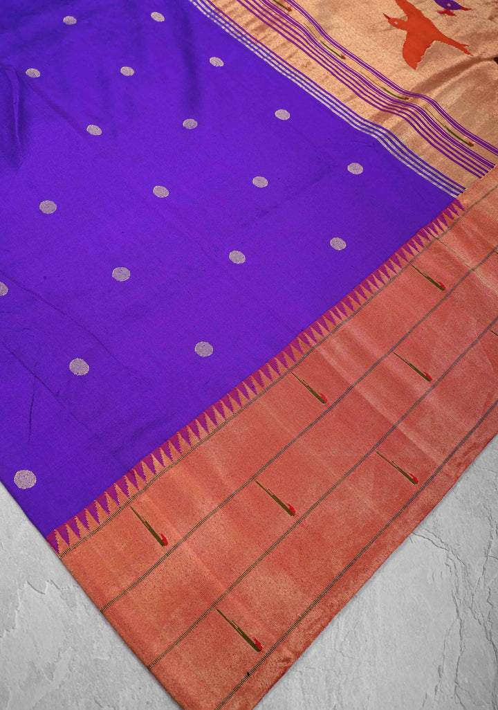 Authentic Purple Yeola Paithani Handloom Silk Saree with Triple Muniya Borders and Peacock Motifs on Pallu | SILK MARK CERTIFIED