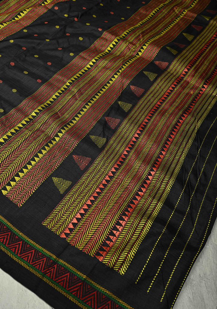 Maroon Handloom Sambalpuri Ikkat Silk Saree with Thread Buttas and Contrast Border, No Blouse Piece | SILK MARK CERTIFIED