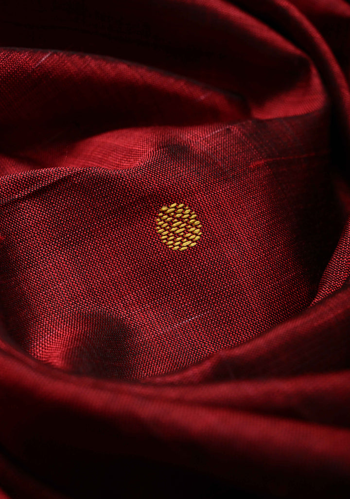 Maroon Handloom Sambalpuri Ikkat Silk Saree with Thread Buttas and Contrast Border, No Blouse Piece | SILK MARK CERTIFIED