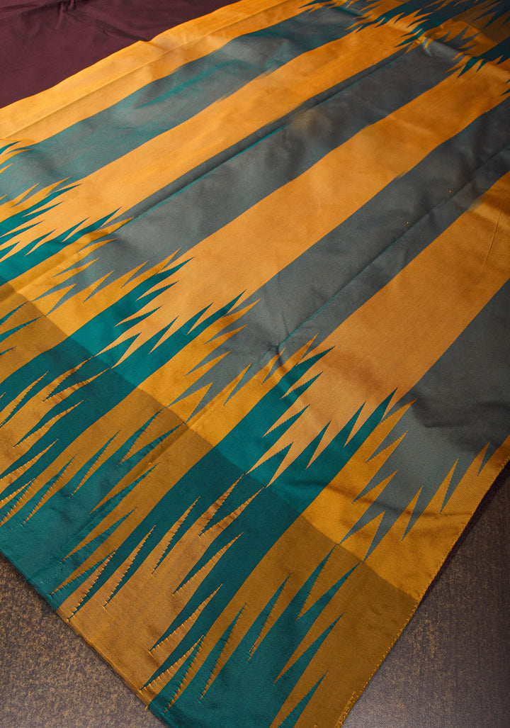 Brown Art Silk Saree with Two Color Temple Border