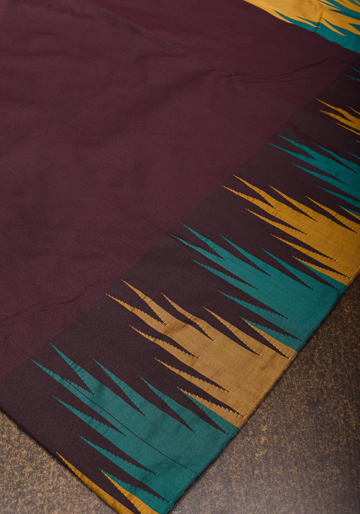 Brown Art Silk Saree with Two Color Temple Border