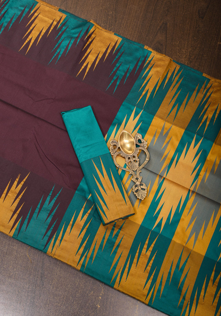 Brown Art Silk Saree with Two Color Temple Border