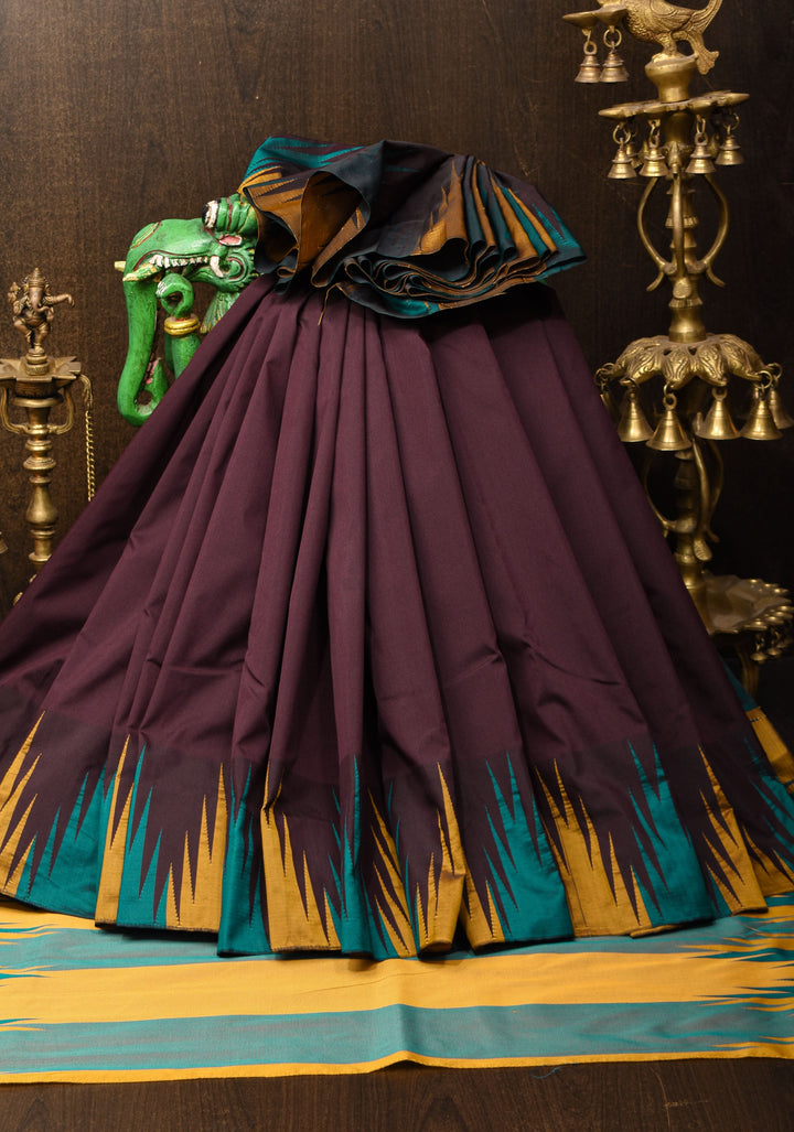 Brown Art Silk Saree with Two Color Temple Border