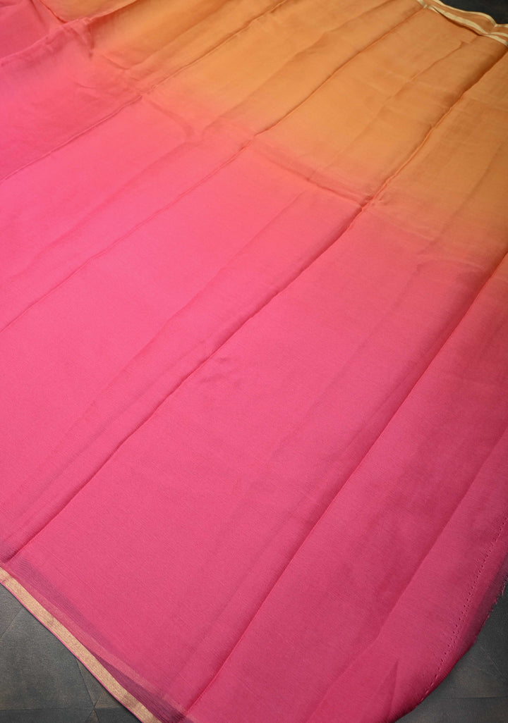 Bollywood style ombre pure chiffon Saree in Pink and orange, No Blouse Piece
