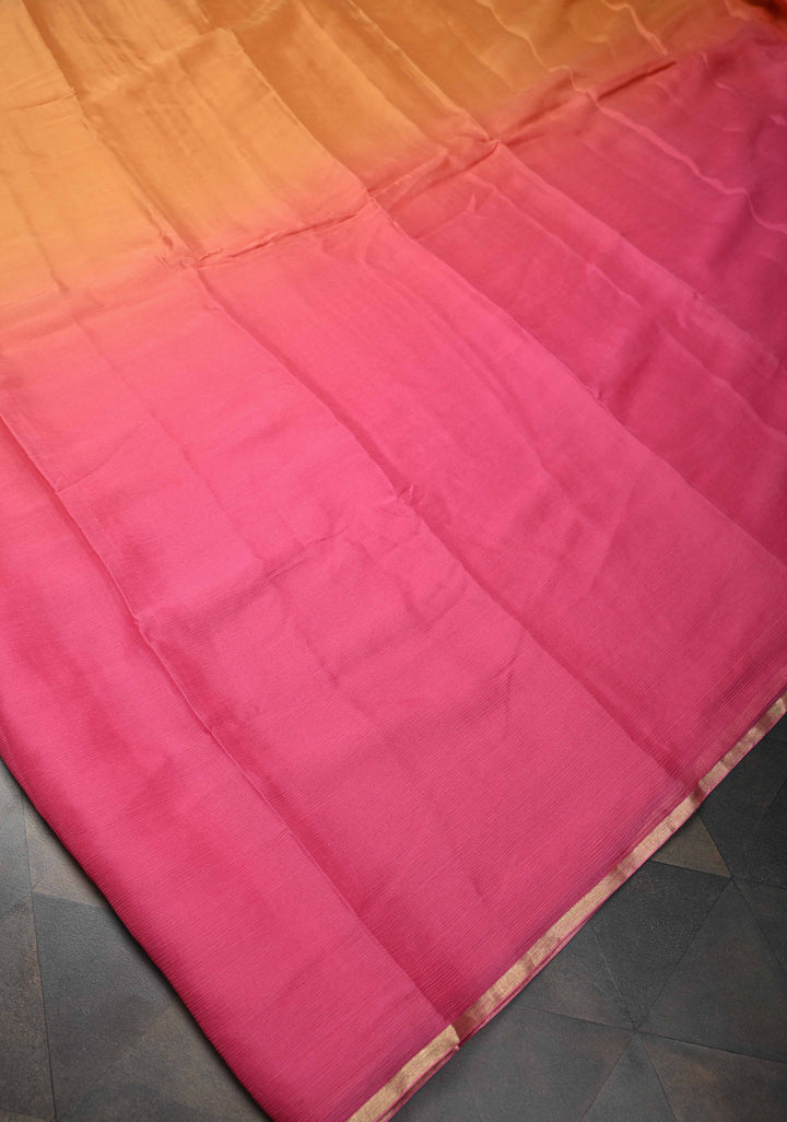 Bollywood style ombre pure chiffon Saree in Pink and orange, No Blouse Piece