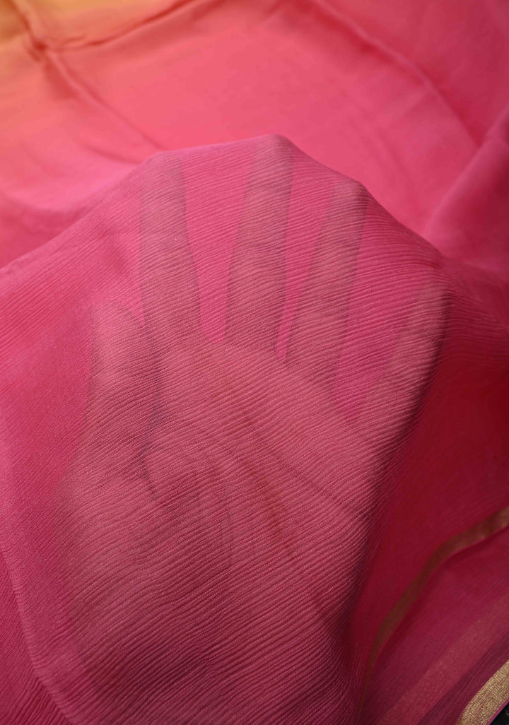 Bollywood style ombre pure chiffon Saree in Pink and orange, No Blouse Piece