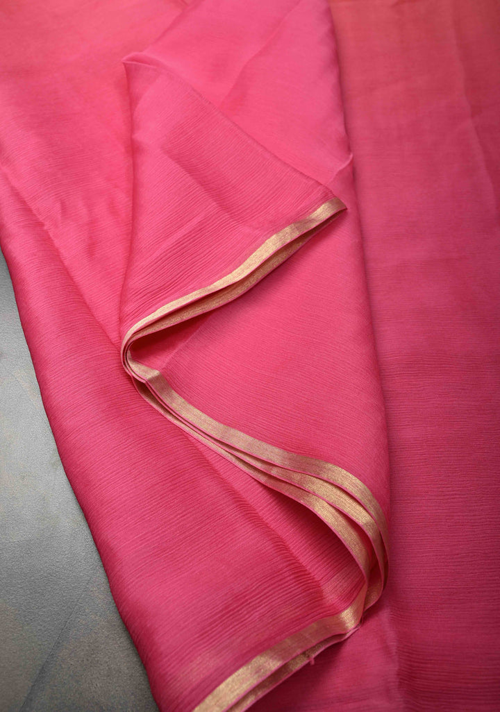 Bollywood style ombre pure chiffon Saree in Pink and orange, No Blouse Piece